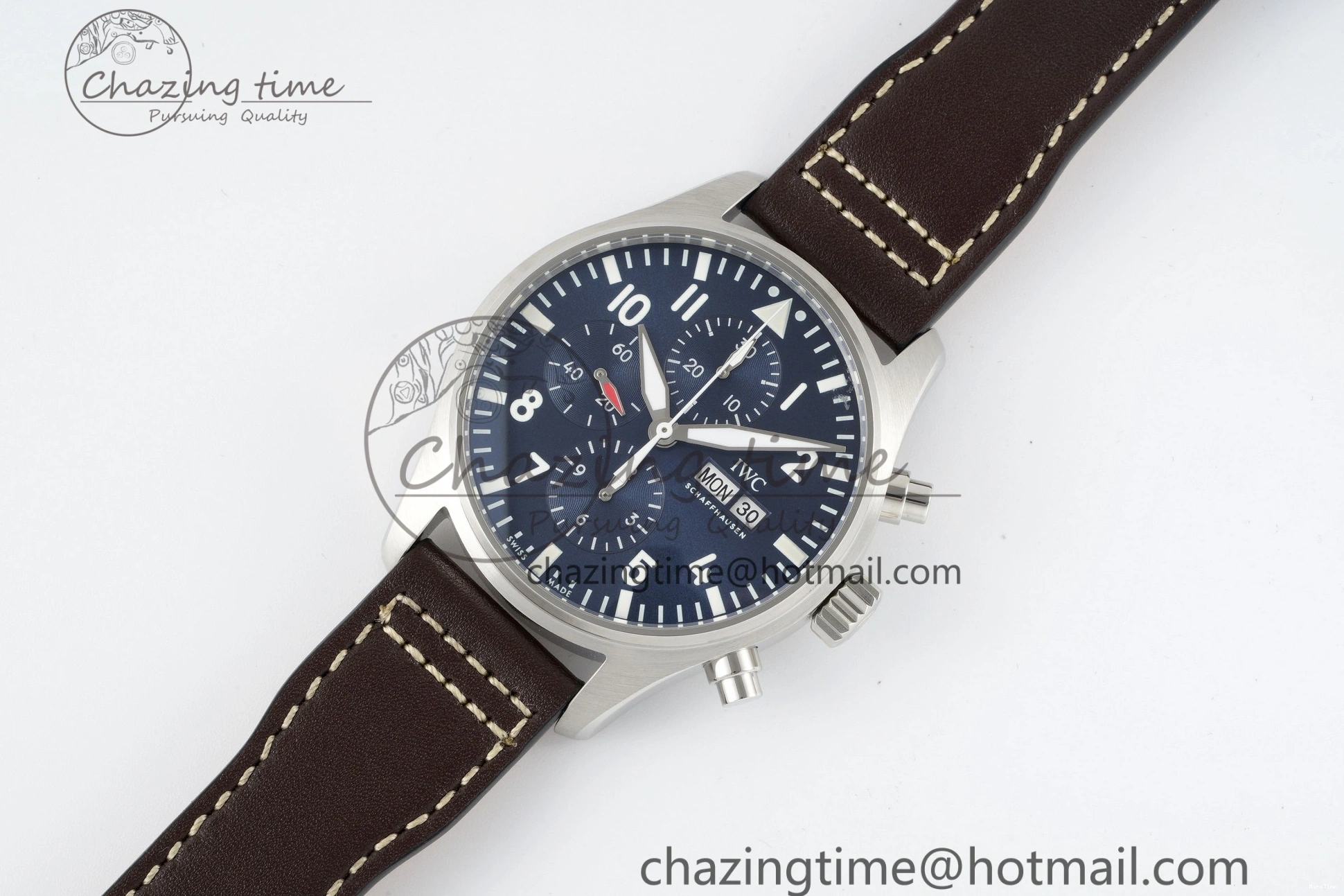 MIROTIME 0520 Pilot Chrono SS AZF 1:1 Best Edition Blue Dial on Brown Leather Strap A TimelessDesign 7060
